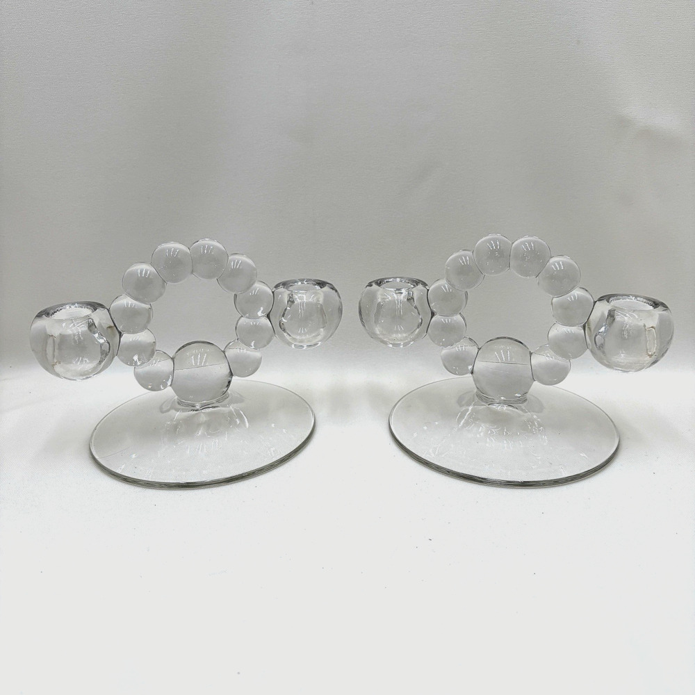 Vintage Imperial Glass Candlewick Boopie Double Taper Candlestick Holder - Set 2